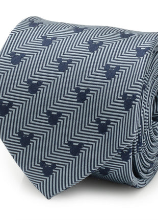 Disney Mickey Mouse Silhouette Blue Herringbone Men's Tie