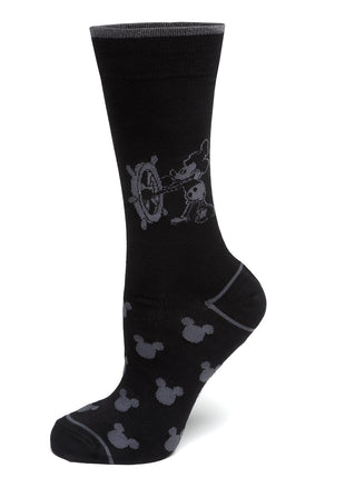 Disney Mickey Mouse Steamboat Willie Sock and Mickey Blue Lapel Pin Gift Set