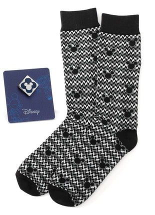 Disney Mickey Mouse Silhouette Chevron Sock and Mickey Blue Lapel Pin Gift Set