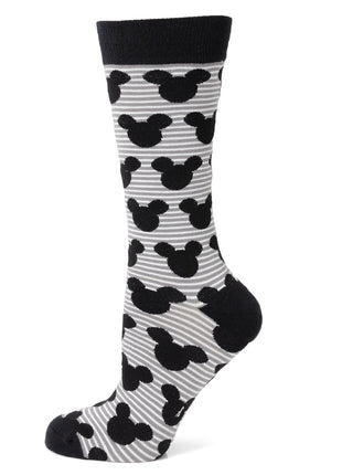 Disney Mickey Mouse Stripe Gray Sock and Mickey Blue Lapel Pin Gift Set
