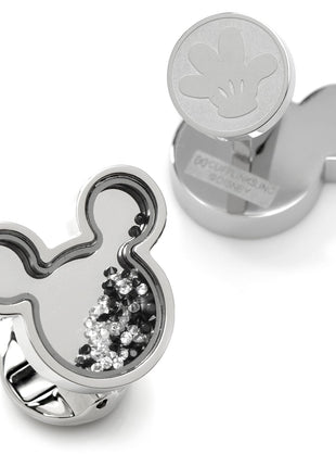 Disney Mickey Mouse Silhouette Floating B/W Crystal Stainless Steel Cufflinks