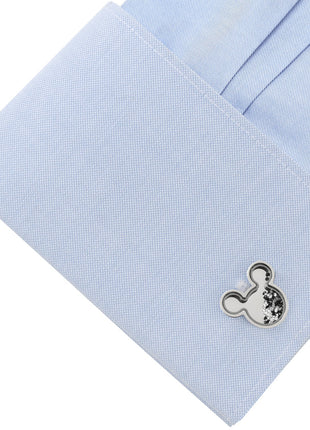 Disney Mickey Mouse Silhouette Floating B/W Crystal Stainless Steel Cufflinks