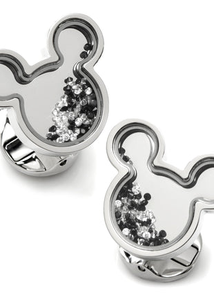Disney Mickey Mouse Silhouette Floating B/W Crystal Stainless Steel Cufflinks