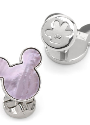 Disney Mickey Mouse Silhouette Lavender Mother of Pearl Sterling Silver Cufflinks