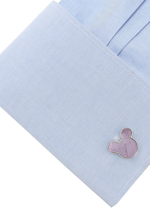 Disney Mickey Mouse Silhouette Lavender Mother of Pearl Sterling Silver Cufflinks