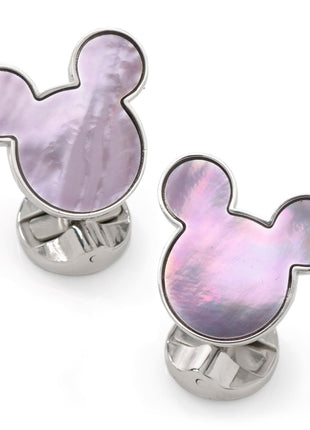 Disney Mickey Mouse Silhouette Lavender Mother of Pearl Sterling Silver Cufflinks