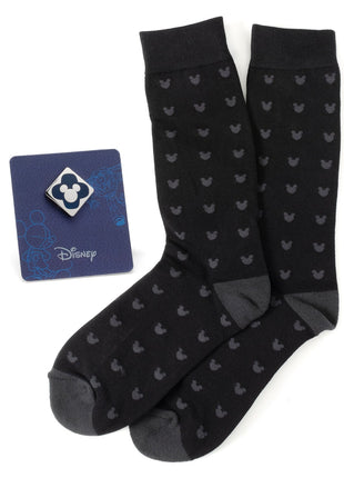 Disney Mickey Mouse Silhouette Motif Black Sock and Mickey Blue Lapel Pin Gift Set