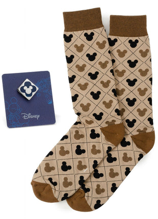 Disney Mickey Mouse Tan Sock & Mickey Lapel Pin Set