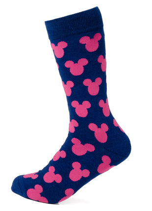 Disney Mickey Mouse Silhouette Pink Sock and Mickey Blue Lapel Pin Gift Set