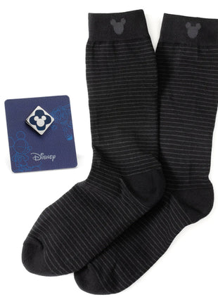 Disney Mickey Mouse Silhouette Stripe Sock and Mickey Blue Lapel Pin Gift Set