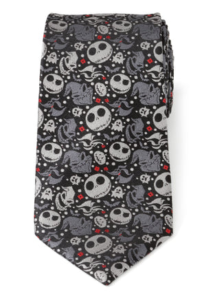 Disney The Nightmare Before Christmas Black Gray Pattern Men's Tie