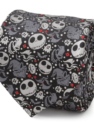 Disney The Nightmare Before Christmas Black Gray Pattern Men's Tie