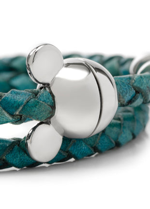 Disney Mickey Mouse Silhouette Teal Leather Wrap Bracelet