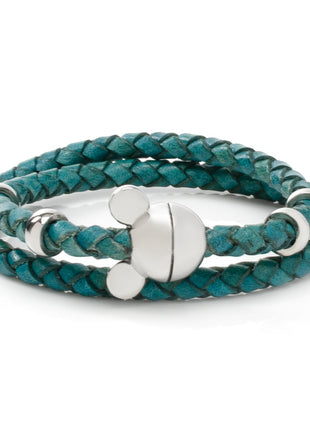 Disney Mickey Mouse Silhouette Teal Leather Wrap Bracelet