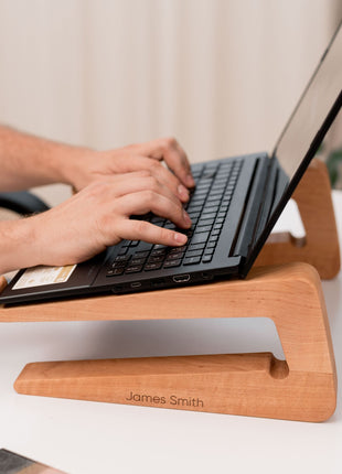 Dual Wooden Laptop Dock – Solid Wood