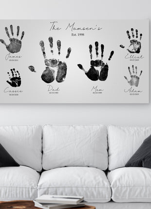 Custom Family Handprint Canvas Art, Personalized Family Gift