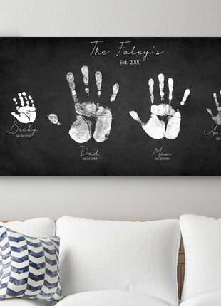 Custom Family Handprint Canvas Art, Personalized Family Gift