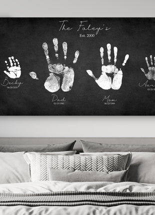 Custom Family Handprint Canvas Art, Personalized Family Gift
