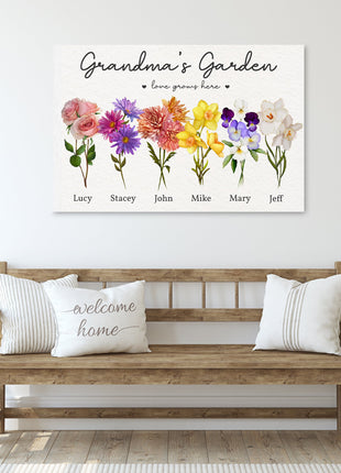 Custom Grandma's Garden Canvas with Grandkids Names