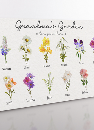 Custom Grandma's Garden Canvas with Grandkids Names