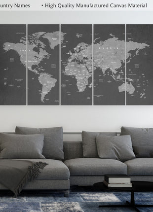 World Map Canvas Art - 5 Piece Art