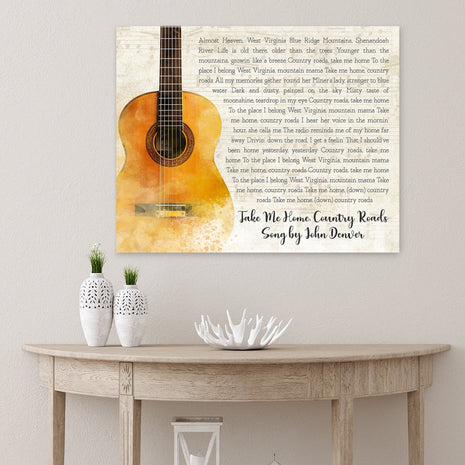 Song Lyrics Canvas with Guitar Design