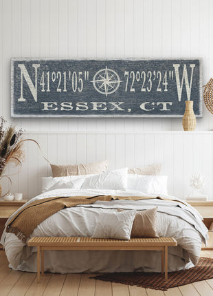 Personalized Coordinates Compass Rose Canvas Sign