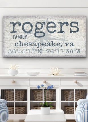 Personalized Home Name Coordinates Canvas Sign
