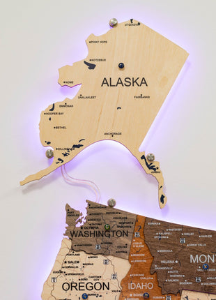 Wooden 3d LED Map of USA - Multicolor