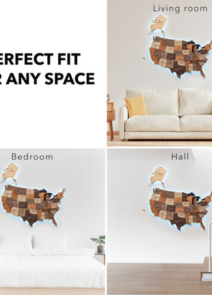 Wooden 3d LED Map of USA - Multicolor