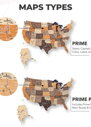 Wooden 3d LED Map of USA - Multicolor