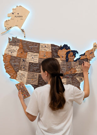 Wooden 3d LED Map of USA - Multicolor