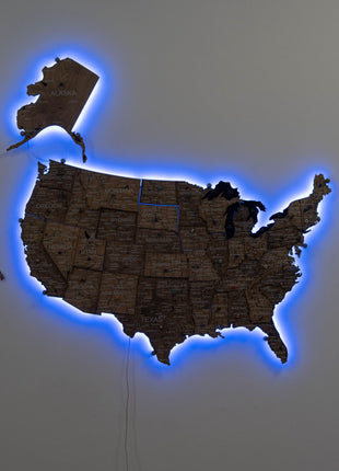Wooden 3d LED Map of USA - Terra
