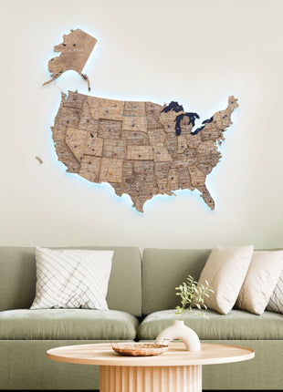 Wooden 3d LED Map of USA - Terra