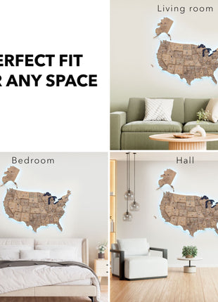 Wooden 3d LED Map of USA - Terra