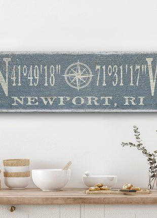 Personalized Coordinates Compass Rose Canvas Sign