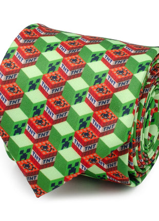 Minecraft Creeper TNT Isometric Green Men's Tie