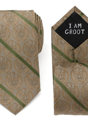 Marvel Guardians of the Galaxy Groot Tan Striped Men's Tie