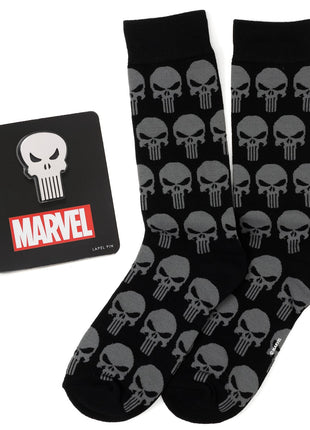 Marvel Punisher Black Socks and Silver Lapel Pin Gift Set