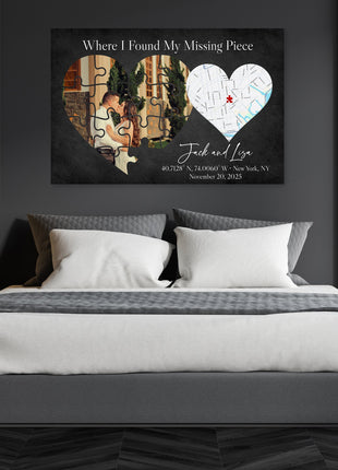 Where I Found My Missing Piece – Personalized Map Puzzle Heart Canvas
