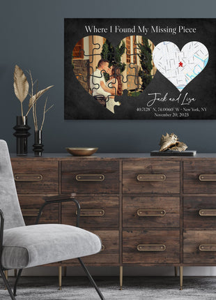 Where I Found My Missing Piece – Personalized Map Puzzle Heart Canvas