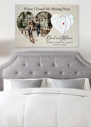 Where I Found My Missing Piece – Personalized Map Puzzle Heart Canvas