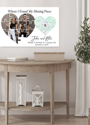 Where I Found My Missing Piece – Personalized Map Puzzle Heart Canvas