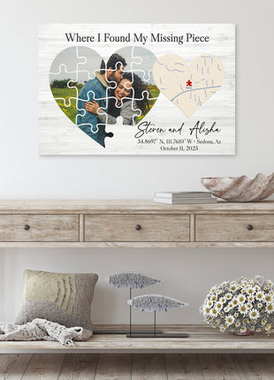 Where I Found My Missing Piece – Personalized Map Puzzle Heart Canvas