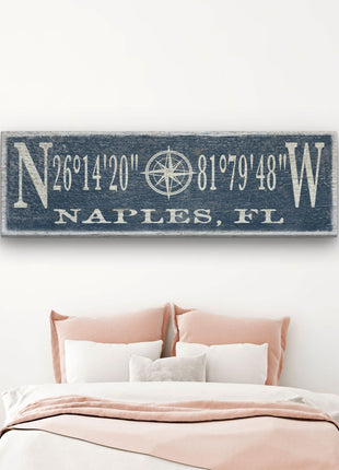 Personalized Coordinates Compass Rose Canvas Sign