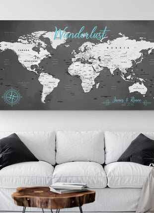 Push Pin Travel Map - Dark Grey