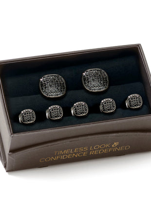 Black Stainless Steel Black Crystal Cufflink and 5-Stud Set