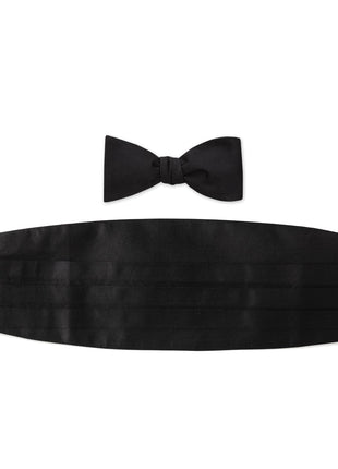 Black Silk Cummerbund and Bowtie Set