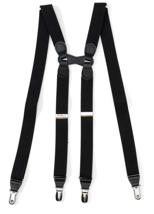 Black Leather/Silver Clip X Back Suspenders