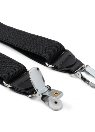 Black Leather/Silver Clip X Back Suspenders